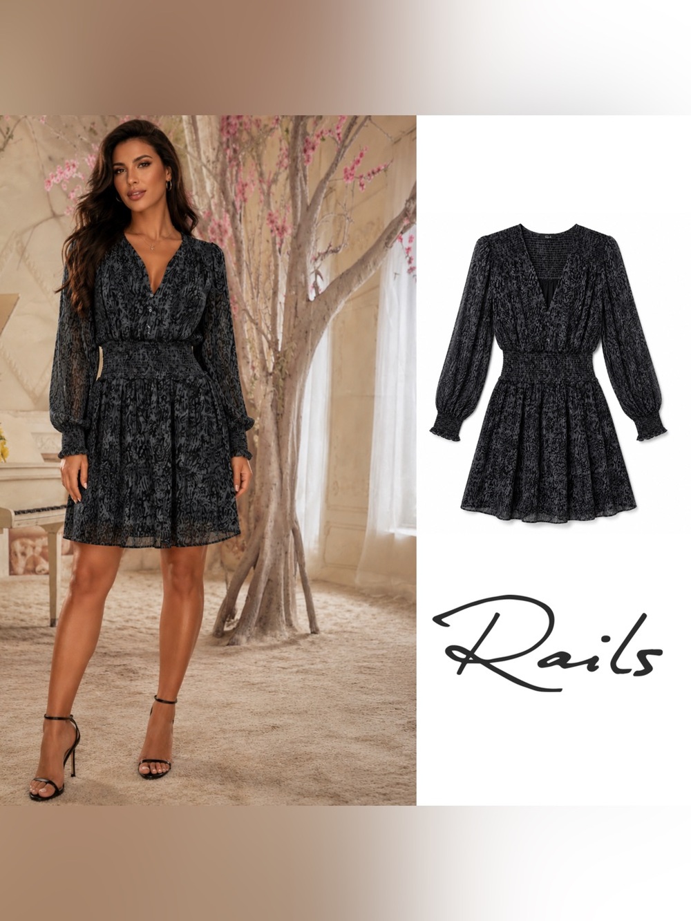 NEW Rails Zana Printed V-Neck Smocked Mini Dress